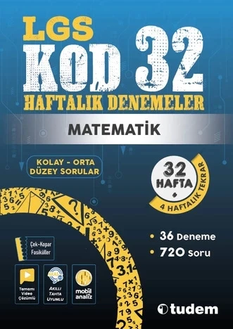 TUDEM YAYINLARI 8.SINIF LGS MATEMATİK KOD 32 HAFTALIK DENEME ürün görseli