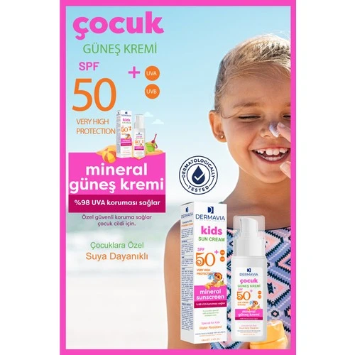 Dermavia Spf+50 Çocuk Yüz Ve Vücut Koruma Mineralli Güneş Kremi 100 Ml