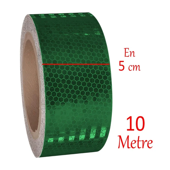 Gece Parlayan Reflektörlü Yapışkanlı 5 cm Reflektif İkaz Bandı 10 Metre Koyu Yeşil Renk Şerit Bant - 2
