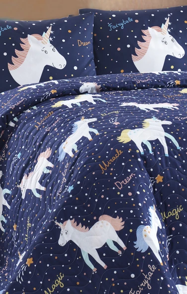 Upstyle Kapitone Yatak Örtüsü Seti Çift Kişilik MagicUnicorn Laci - Resim 2