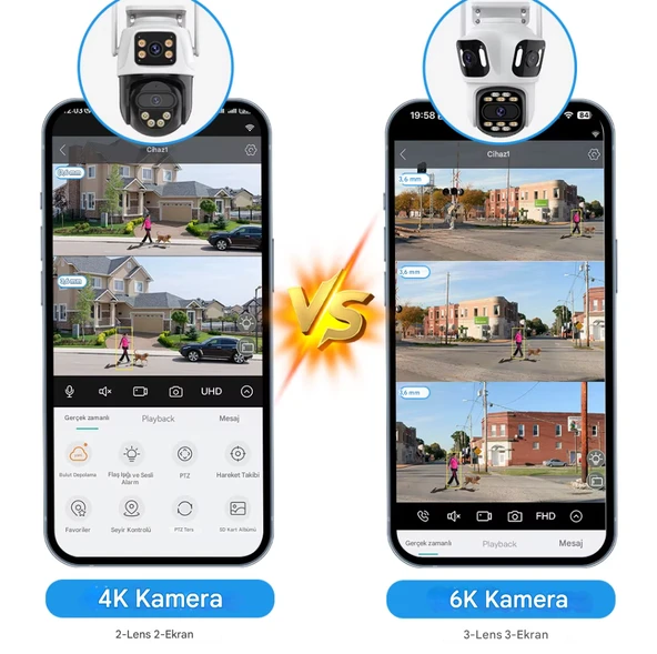 QASUL Wifi Kamera Wi-fi Üç Lens Üç Ekran Güvenlik PTZ Kamera Otomatik Takip Video Üç Lens Kablosuz Kamera - 7