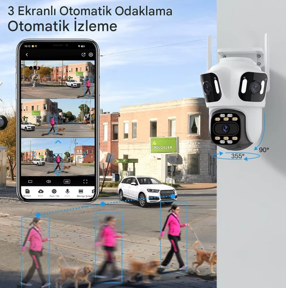 QASUL Wifi Kamera Wi-fi Üç Lens Üç Ekran Güvenlik PTZ Kamera Otomatik Takip Video Üç Lens Kablosuz Kamera - 5