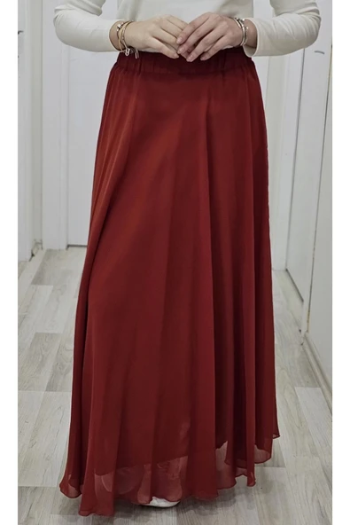 Bel Lastikli Kloş Şifon Etek 6003-Kiremit - 3