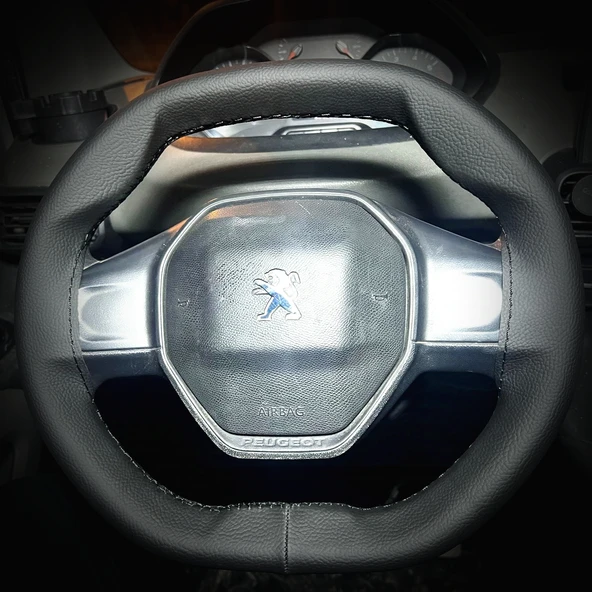 DİKİŞLİ DİREKSİYON KILIFI SİYAH DERİ SİYAH DİKİŞLİ PEUGEOT RİFTER İÇİN - 1