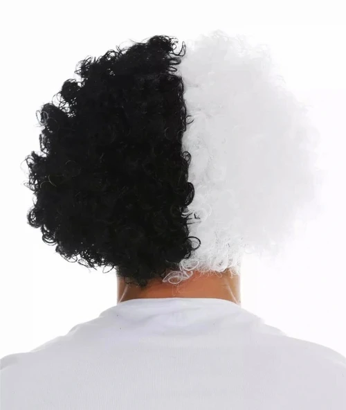 Nessiworld Siyah Beyaz Kıvırcık Afro Bonus Peruk Taraftar Bonus Saç