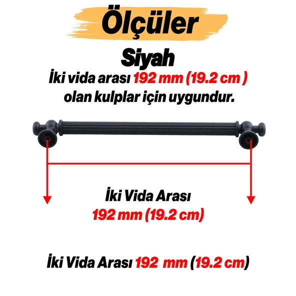 Selçuklu Siyah Metal Kulp 192 mm Mobilya Çekmece Mutfak Dolabı Dolap Kapak Kulpları Kulb Kulpu - Resim 3