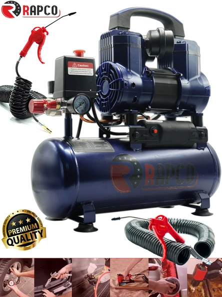 Germany Style Rapco 8 Litre Yağsız Süper Hızlı Dolum Sessiz Hava Kompresörü 8 Metre Hortum Tabanca - 2