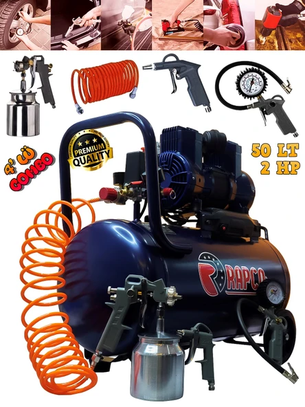 Germany Style Rapco 50 Litre Yağsız Süper Hızlı Dolum Sessiz Hava Kompresörü 4 Lü Kombo Set - 2