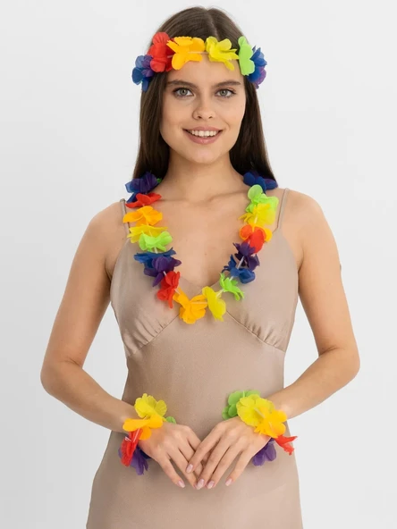 Nessiworld Rengarenk Hawaii Kolye Taç Bileklik Seti 4 Parça - 2