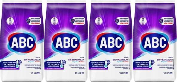 Abc Matik Toz Çamaşır Deterjanı 40KG (4PK*10KG) Sık Yıkananlar Beyazlar & Renkliler (264 Yıkama)