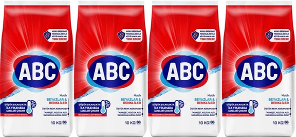 Abc Matik Toz Çamaşır Deterjanı 40KG (4PK*10KG) Klasik Beyazlar & Renkliler (264 Yıkama)