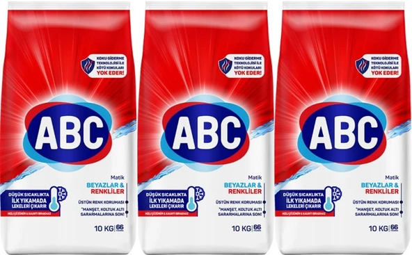 Abc Matik Toz Çamaşır Deterjanı 30KG (3PK*10KG) Klasik Beyazlar & Renkliler (198 Yıkama)