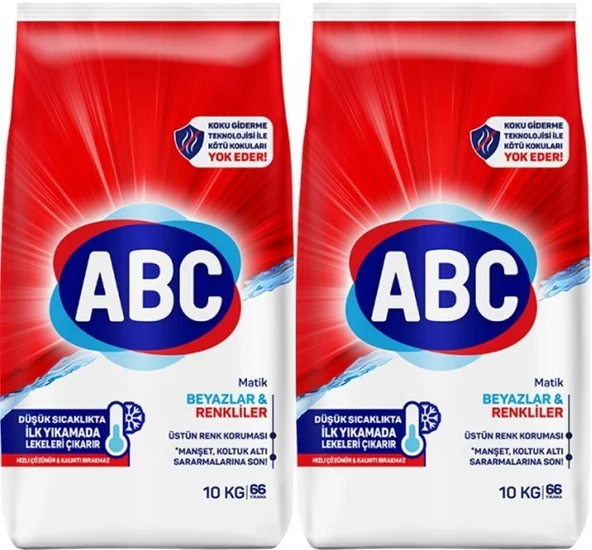 Abc Matik Toz Çamaşır Deterjanı 20KG (2PK*10KG) Klasik Beyazlar & Renkliler (132 Yıkama)