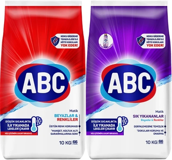 Abc Matik Toz Çamaşır Deterjanı 20KG (2PK*10KG) Karma Set Klasik & Sık Yıkananlar (132 Yıkama)