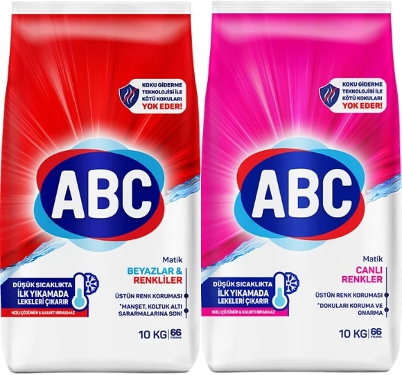 Abc Matik Toz Çamaşır Deterjanı 20KG (2PK*10KG) Karma Set Klasik & Canlı Renkler (132 Yıkama)