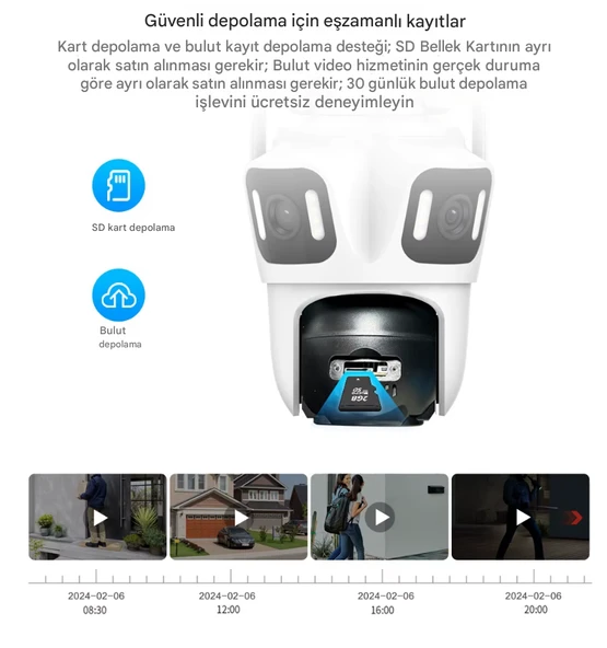 QASUL 3-Ekran Güvenlik 6K HD PTZ Kamera Wifi Gözetim Çok Lensli IP Kamera Kablosuz CCTV Kamera - 4