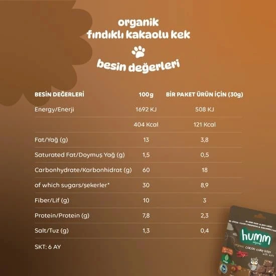 Nessiworld Humm Organik Fındıklı Kakaolu Vegan Kek 30 Gr - Resim 5