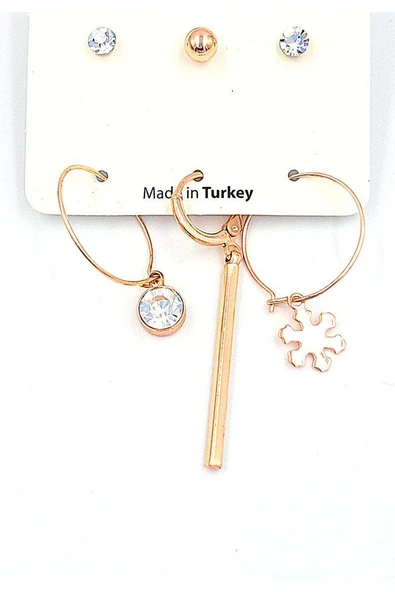 Rose Renk Karışık Çoklu Küpe