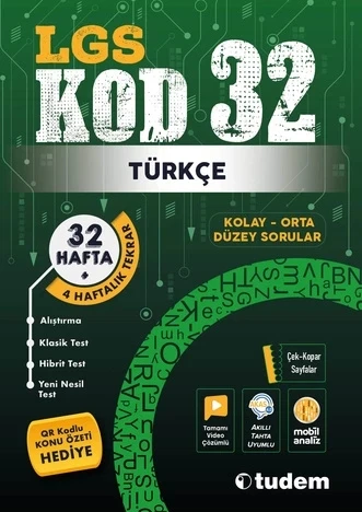 TUDEM YAYINLARI 8.SINIF LGS TÜRKÇE KOD 32 TEKRAR TEST KİTABI ürün görseli