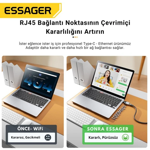 Essager 1000Mbps Type-C to RJ45 Dönüştürücü, Gecikmesiz Süper Hızlı Type C To Ethernet Çevirici - Resim 5