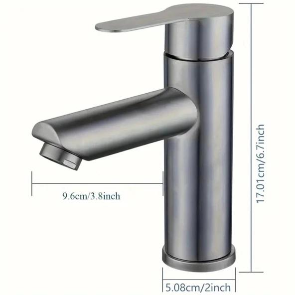Ev Banyo Lavabo Batarya Paslanmaz Çelik Tek Kollu Sıcak Soğuk Ayarlı Modern - 4