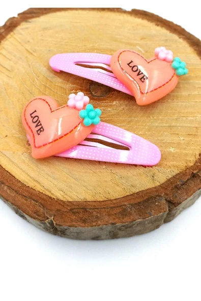 Turuncu Renk Kalp Figürlü Çıt Çıt Çocuk Tokası ürün görseli 1