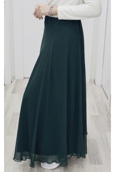 Bel Lastikli Kloş Şifon Etek 6003-Yeşil - 3