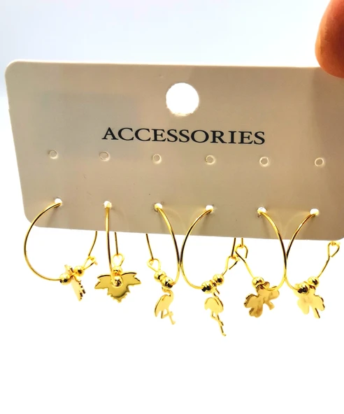 Gold Renk Figürlü Çoklu Küpe