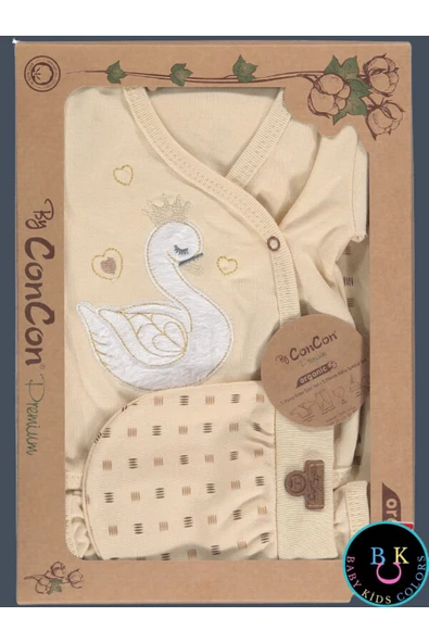 BABY KİDS COLORS 5 Parça Kutulu Sertifikalı Organik Saf Pamuklu Sevimli Hastane Çıkışı Set - 2