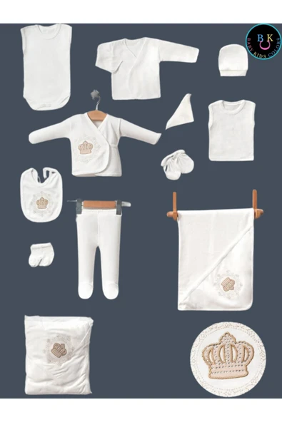 BABY KİDS COLORS Hastahane çıkışı nakışlı taşlı 11'li yeni doğan zıbın set - 3