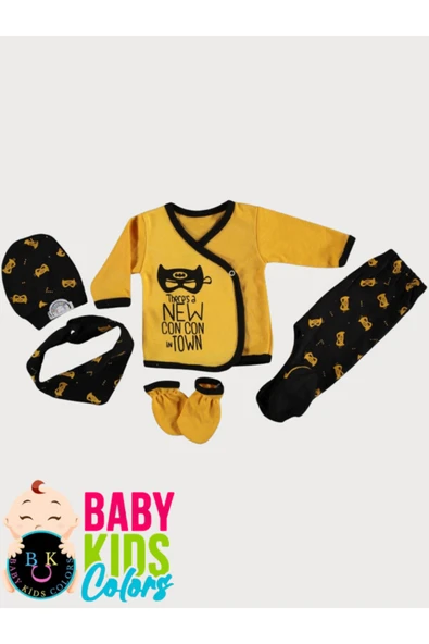 BABY KİDS COLORS Hastane Çıkış Seti Batman Desenli 5’li Kutulu Erkek Bebek Yeni Doğan