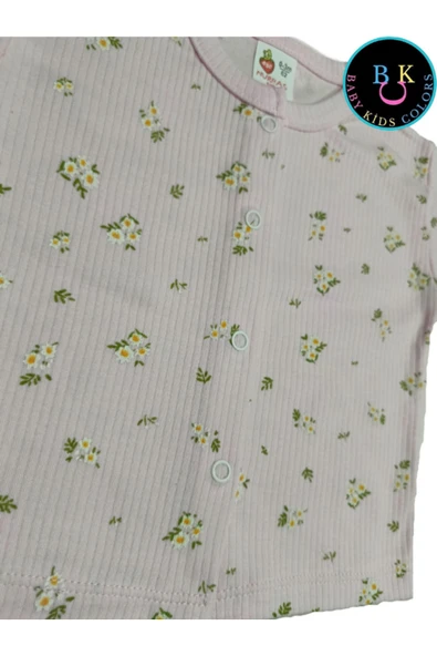 BABY KİDS COLORS Çiçek nakışlı kız ikili takım fitilli kumaş - 2