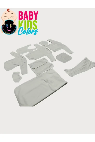 BABY KİDS COLORS Lüks Düz Yeni Doğan Hastane Çıkış 10'lu Zıbın Seti (KUTULU) - 2