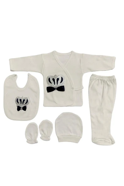 BABY KİDS COLORS Taşlı nakışlı Erkek 5'li hastahane çıkışı yenidoğan zıbın seti - 8