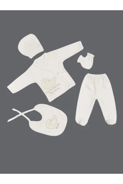 BABY KİDS COLORS Kuğu nakışlı taşlı hastahane çıkışı yenidoğan zıbın 5'li set - 4