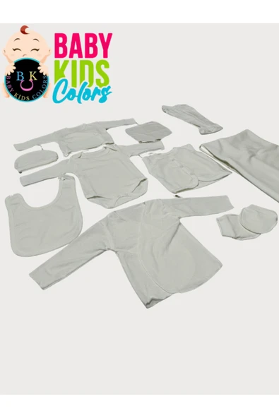 BABY KİDS COLORS Lüks Düz Yeni Doğan Hastane Çıkış 10'lu Zıbın Seti (KUTULU) - 6