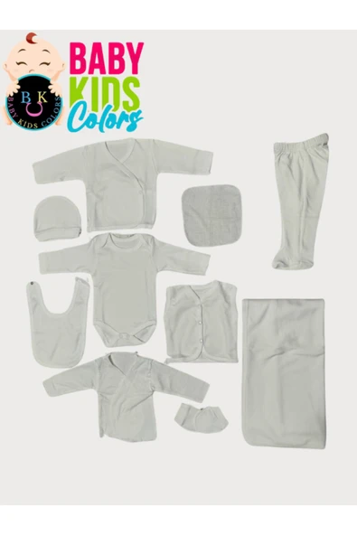 BABY KİDS COLORS Lüks Düz Yeni Doğan Hastane Çıkış 10'lu Zıbın Seti (KUTULU)