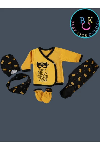 BABY KİDS COLORS Hastane Çıkış Seti Batman Desenli 5’li Kutulu Erkek Bebek Yeni Doğan - 3