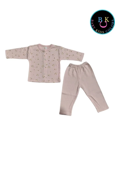 BABY KİDS COLORS Çiçek nakışlı kız ikili takım fitilli kumaş