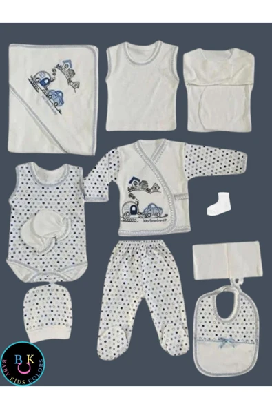 BABY KİDS COLORS Arabalı trenli 11'li hastahane çıkışı yeni doğan zıbın set - 4