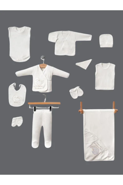 BABY KİDS COLORS Unisex 11 Parca Yeni Doğan Hastane Çıkışı Zıbın Set Kuğu Nakışlı - 5