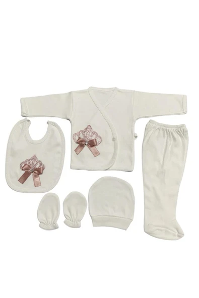 BABY KİDS COLORS Taşlı nakışlı kız 5'li hastahane çıkışı yenidoğan zıbın seti - 3