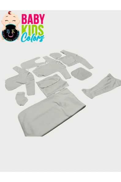BABY KİDS COLORS Lüks Düz Yeni Doğan Hastane Çıkış 10'lu Zıbın Seti (KUTULU) - 4