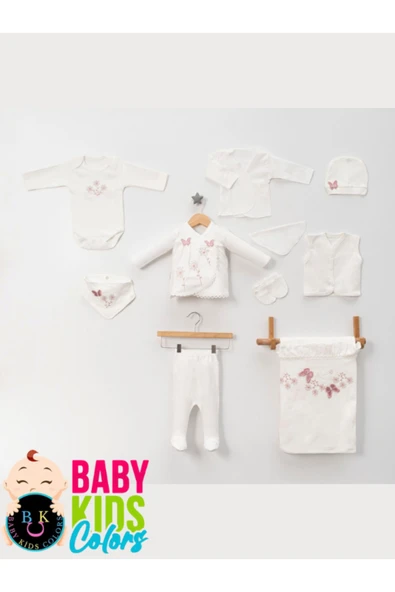 BABY KİDS COLORS Lüks Kelebek Yeni Doğan Hastane Çıkış 10'lu Zıbın Seti (KUTULU) - 2