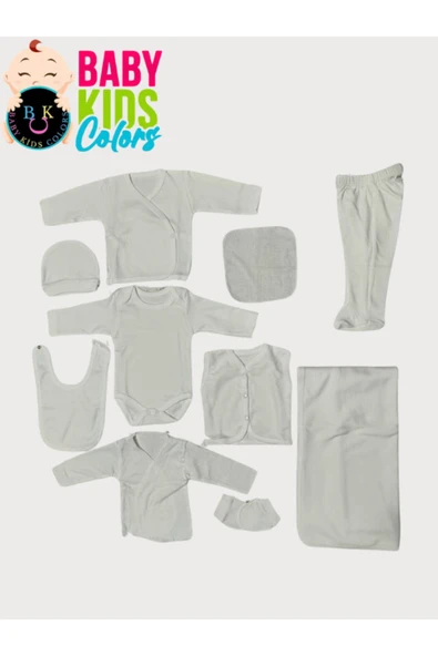 BABY KİDS COLORS Lüks Düz Yeni Doğan Hastane Çıkış 10'lu Zıbın Seti (KUTULU) - 3