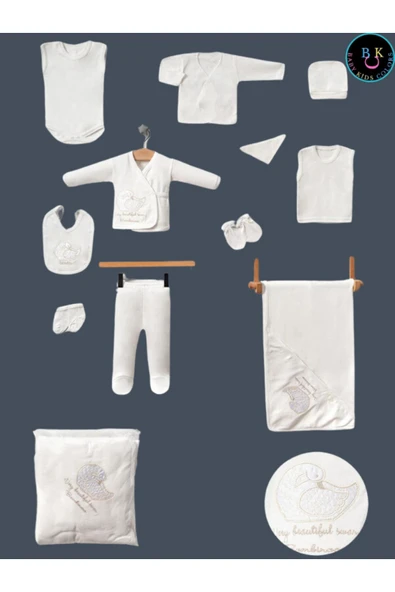 BABY KİDS COLORS Unisex 11 Parca Yeni Doğan Hastane Çıkışı Zıbın Set Kuğu Nakışlı - 2