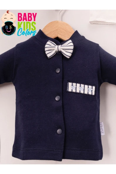 BABY KİDS COLORS Lüks Papyon Çizgili Yeni Doğan Hastane Çıkış 10'lu Zıbın Seti (KUTULU) - 3