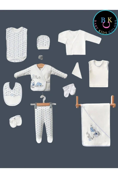 BABY KİDS COLORS Arabalı trenli 11'li hastahane çıkışı yeni doğan zıbın set - 5