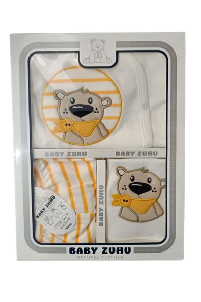 BABY KİDS COLORS Florlu Ayı Nakışlı Organik Anti Bakteriyel Yeni Doğan Hastane Çıkış Zıbın Seti - 2