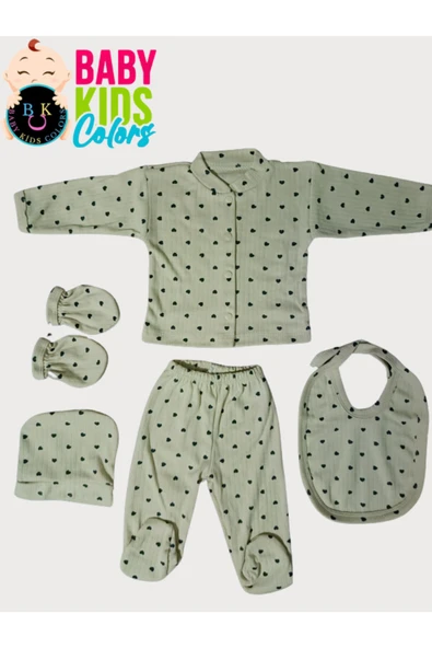 BABY KİDS COLORS Fitilli kumaşa 5'li Kalp baskılı hastahane çıkışı Kutulu - 2